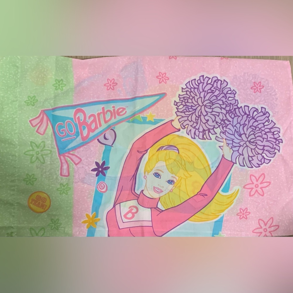 Barbie Cheerleader pillowcase.- Pink, Purple, and Green
